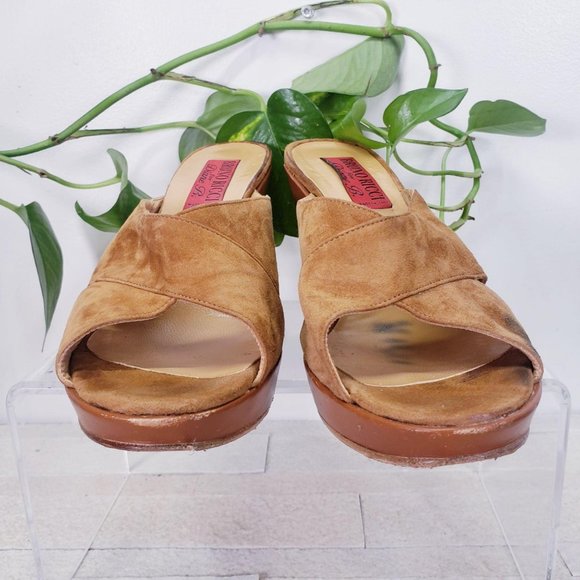 Bruno Ricci  10 Women Shoes Leather 41‎ Sandals Slip On Slide Wedge Brown - Picture 11 of 12